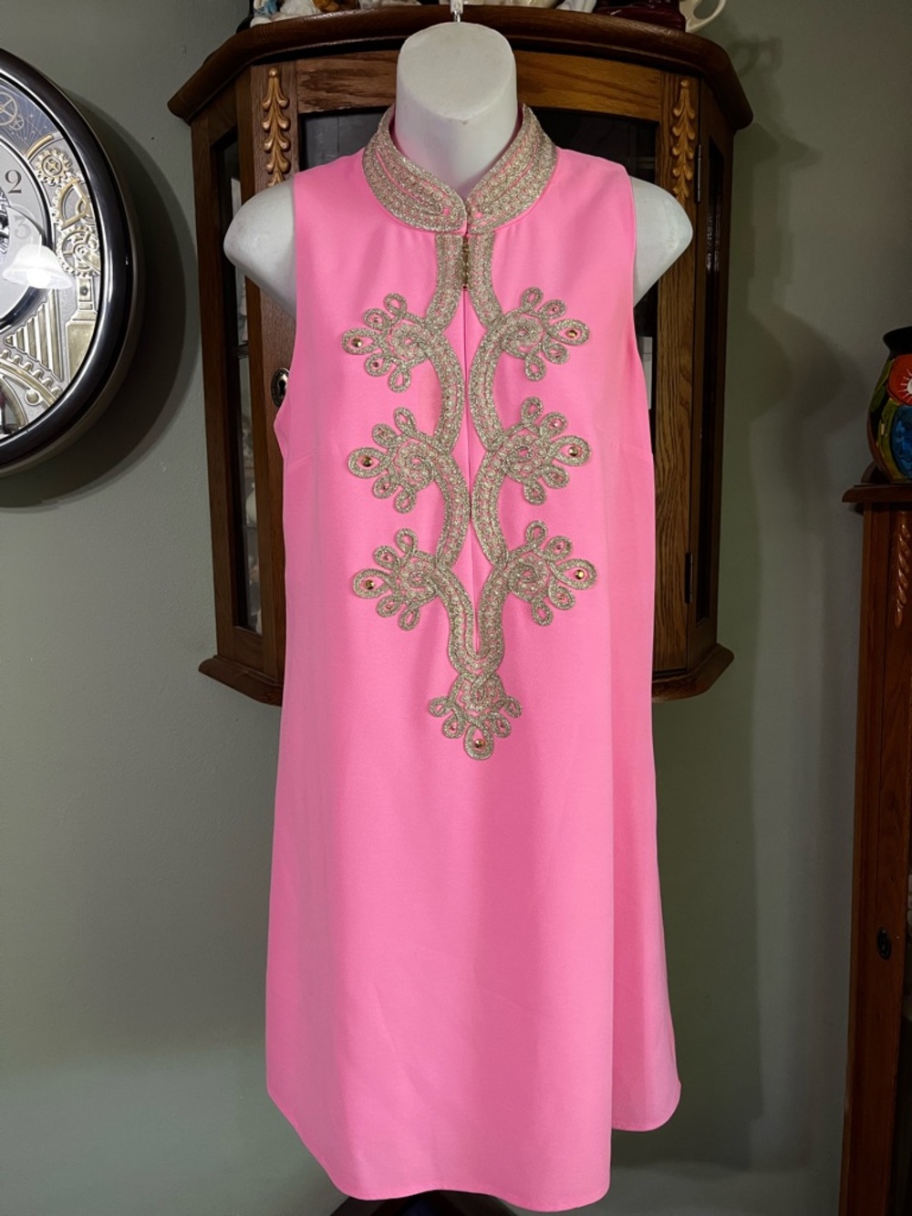 Lilly Pulitzer Pink and Gold Summer Swing Bamboo Zipper Dress Size 4